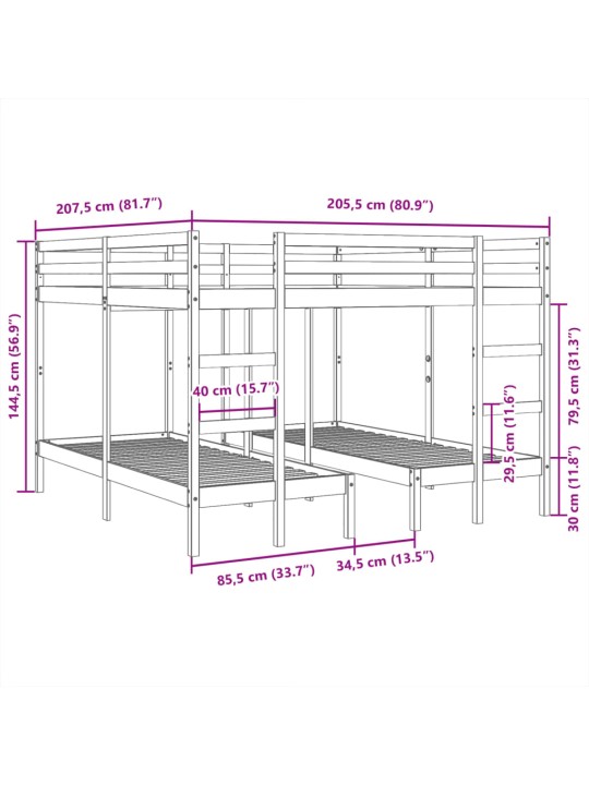 KOLMEKOHALINE NARIVOODI RAAM, VALGE 200X200/80X200 CM MÄNNIPUIT