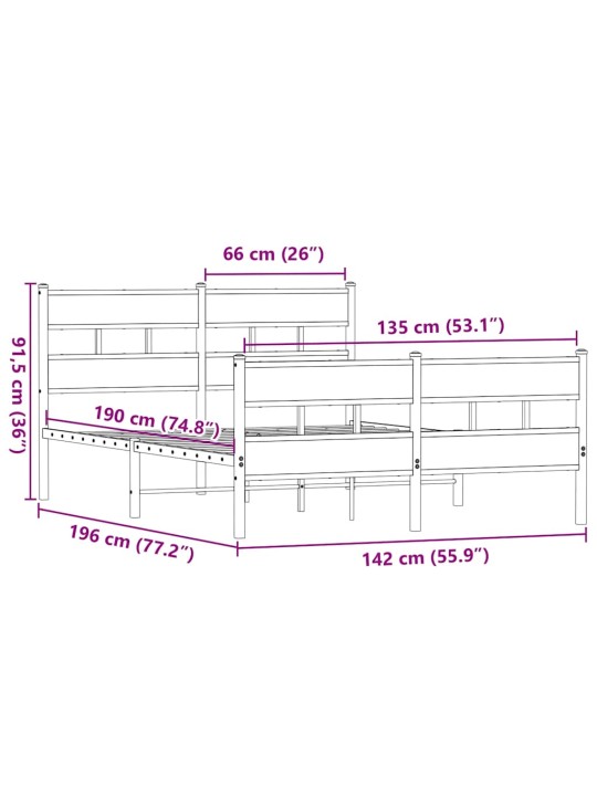 Metallist voodiraam ilma madratsita suitsutatud tamm 135x190 cm