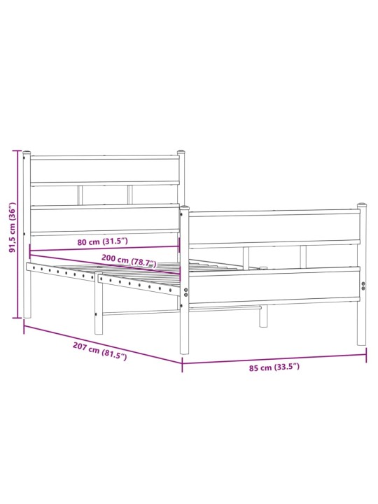 Metallist voodiraam ilma madratsita sonoma tamm 80x200 cm