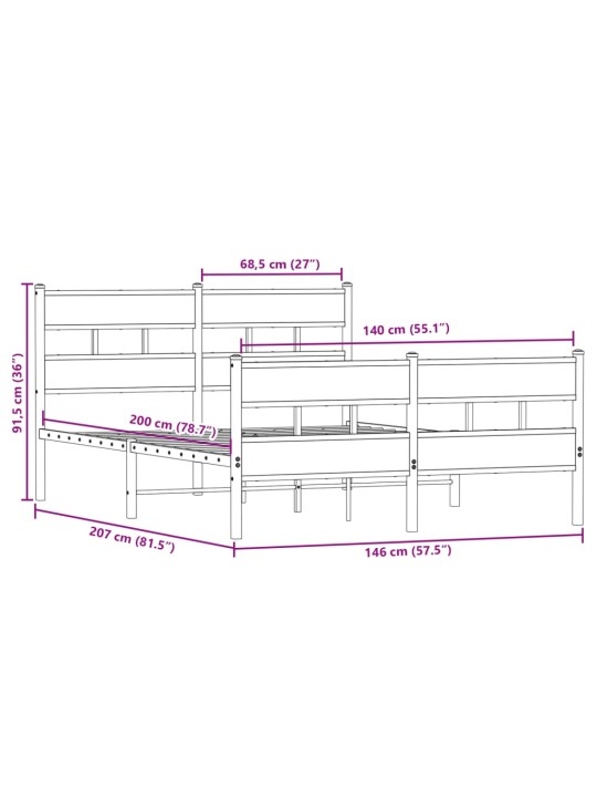 Metallist voodiraam ilma madratsita sonoma tamm 140x200 cm