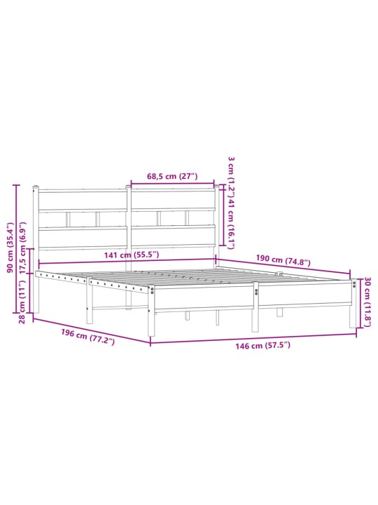 Peatsiga voodiraam ilma madratsita suitsutatud tamm 140x190 cm