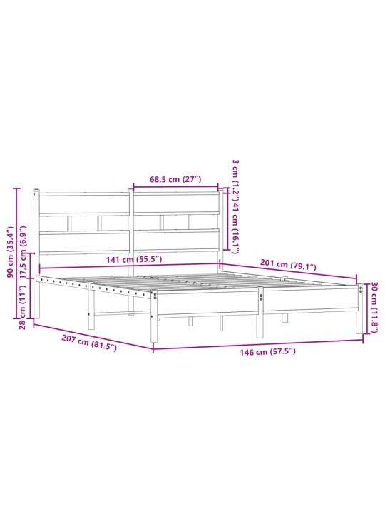 Peatsiga voodiraam ilma madratsita suitsutatud tamm 140x200 cm