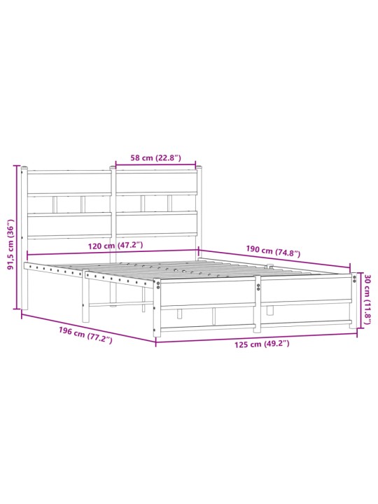 Metallist voodiraam ilma madratsita suitsutatud tamm 120x190 cm