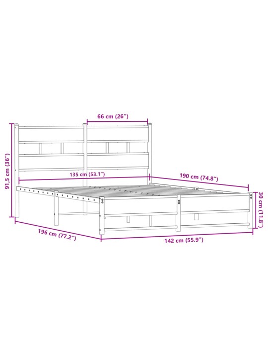 Metallist voodiraam ilma madratsita suitsutatud tamm 135x190 cm