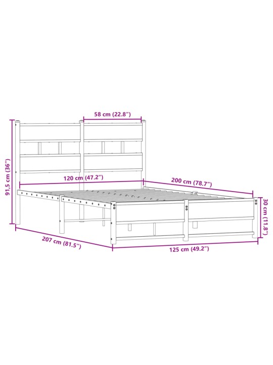 Metallist voodiraam ilma madratsita sonoma tamm 120x200 cm