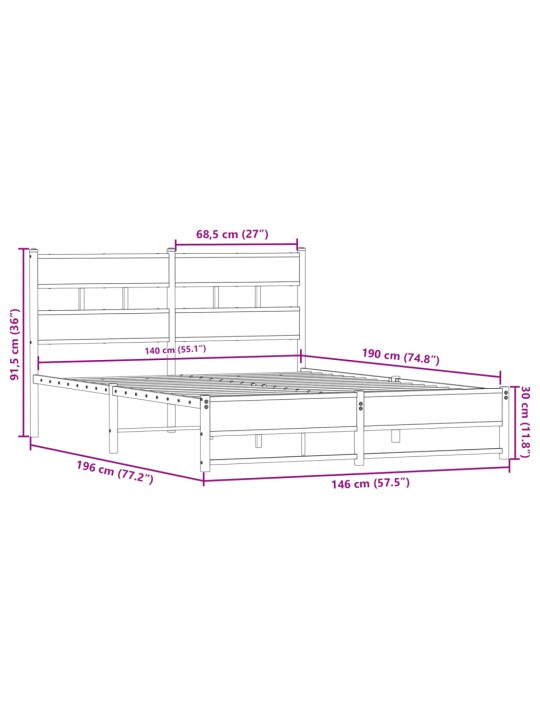 Metallist voodiraam ilma madratsita sonoma tamm 140x190 cm