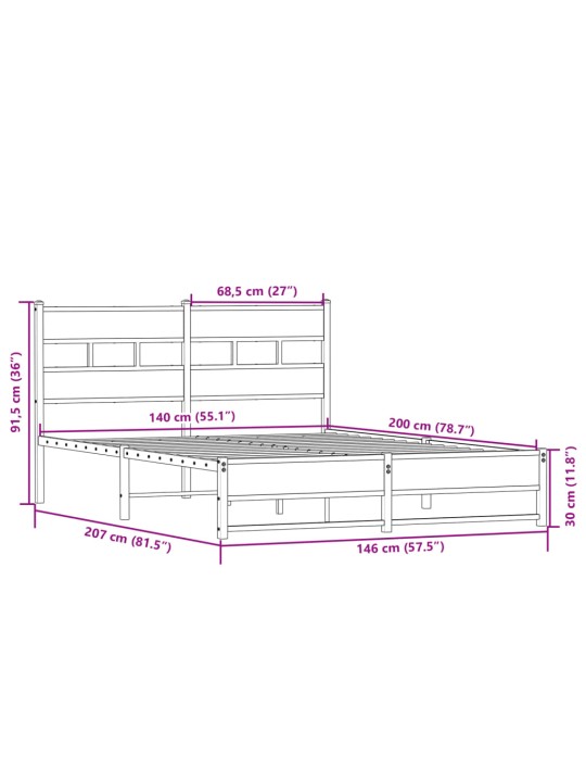 Metallist voodiraam ilma madratsita sonoma tamm 140x190 cm