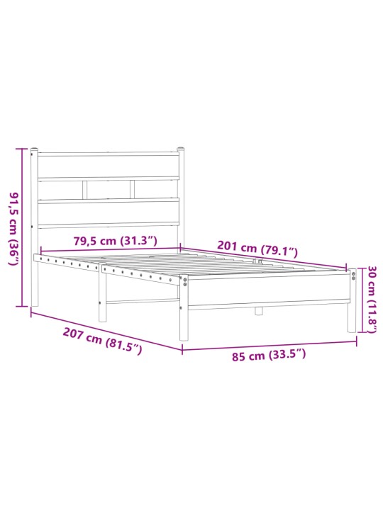 Peatsiga voodiraam, ilma madratsita, pruun tamm 80x200 cm