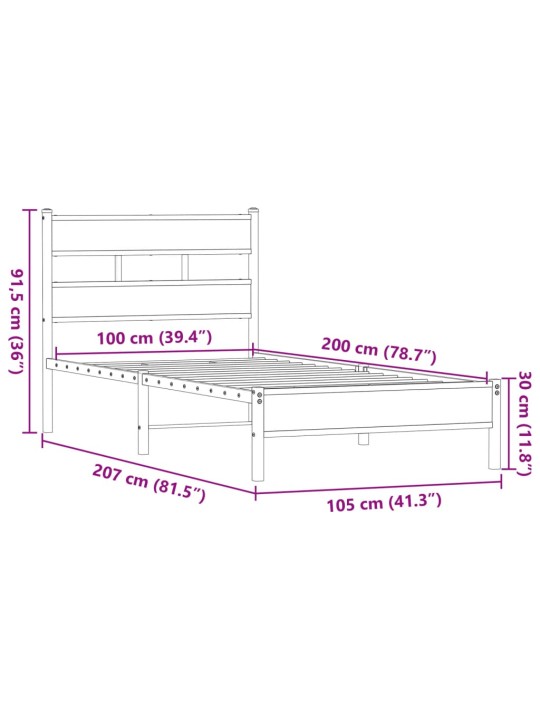 Peatsiga voodiraam, ilma madratsita, pruun tamm 100x200cm