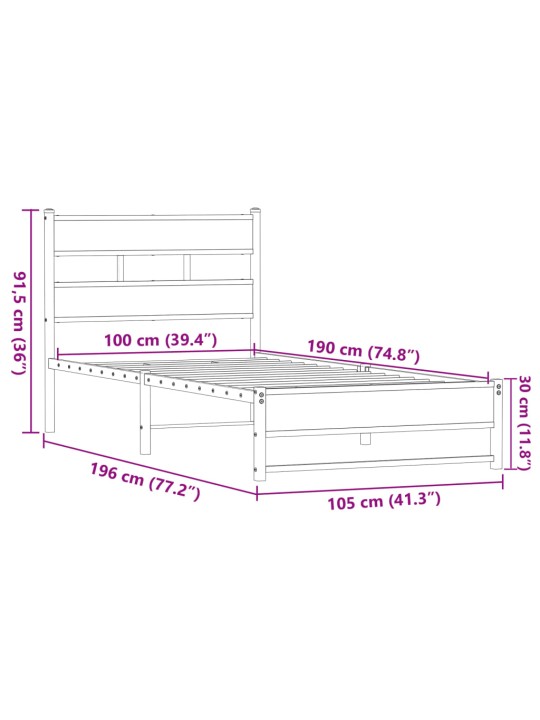 METALLIST VOODIRAAM ILMA MADRATSITA PRUUN TAMM 100X190 CM