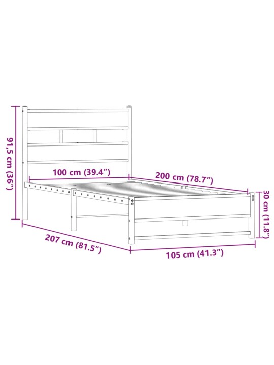 METALLIST VOODIRAAM ILMA MADRATSITA PRUUN TAMM 100X200 CM
