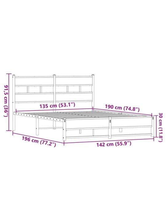 METALLIST VOODIRAAM ILMA MADRATSITA PRUUN TAMM 135X190 CM