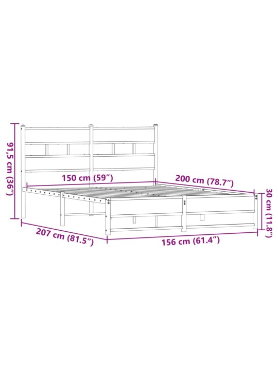 Metallist voodiraam ilma madratsita pruun tamm 150x200 cm