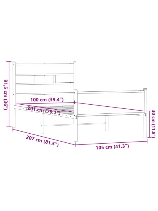 Peatsiga voodiraam, ilma madratsita, pruun tamm 100x200cm