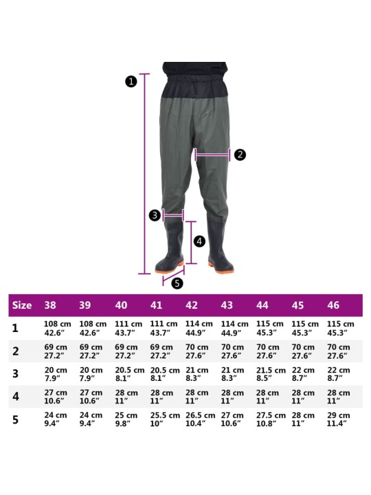 Waist waders koos saabastega, tumeroheline, suurus 42