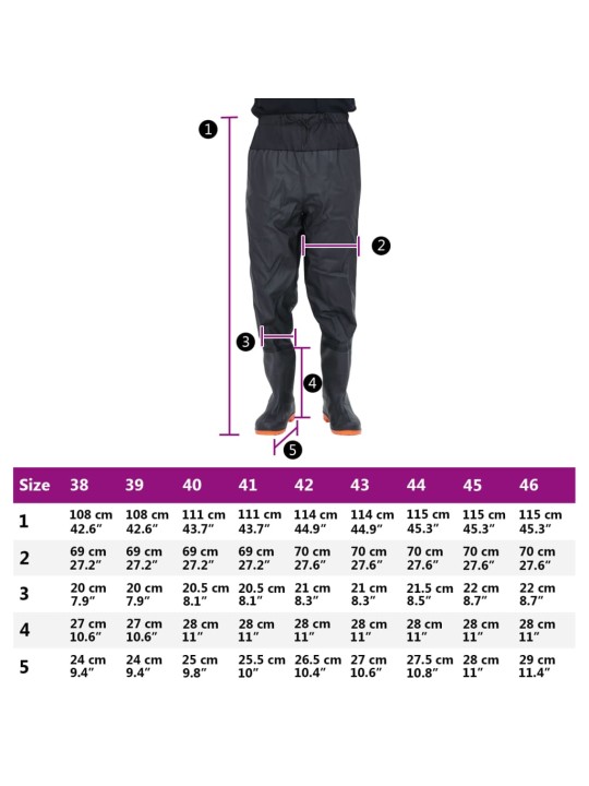 Waist waders koos saabastega, must, suurus 39