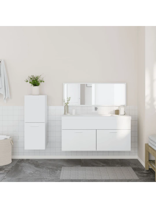 3-osaline vannitoa mööblikomplekt, valge, tehispuit