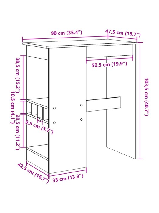 Baarilaud riiulitega, must, 90x47,5x103,5 cm, tehispuit