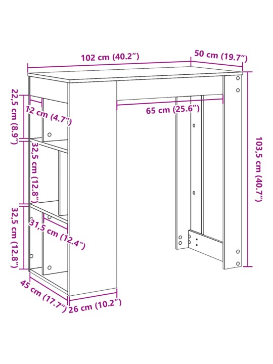 Baarilaud riiulitega, valge, 102x50x103,5 cm tehispuit