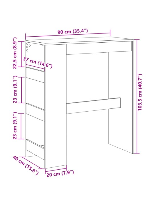 Baarilaud riiulitega, valge, 90x40x103,5 cm, tehispuit