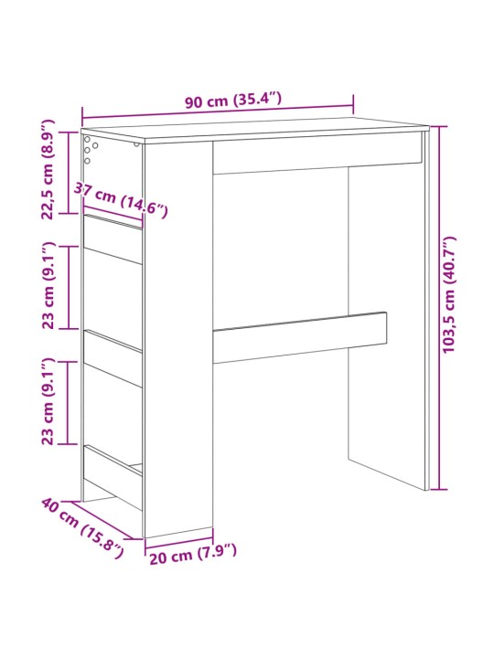 Baarilaud riiulitega, sonoma tamm, 90x40x103,5 cm, tehispuit