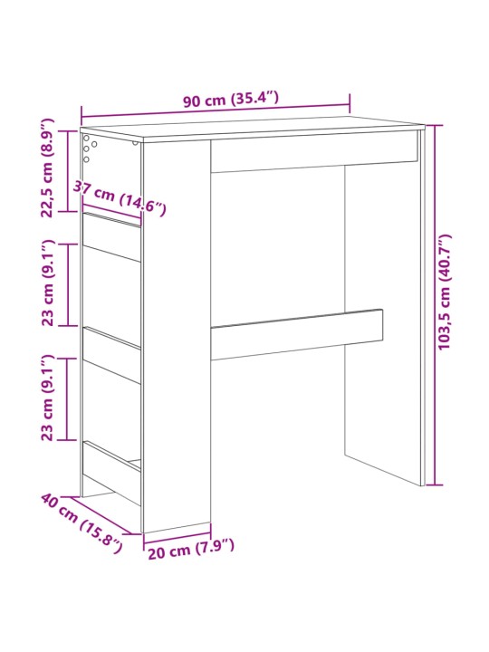 Baarilaud riiulitega, vana puit, 90x40x103,5 cm, tehispuit