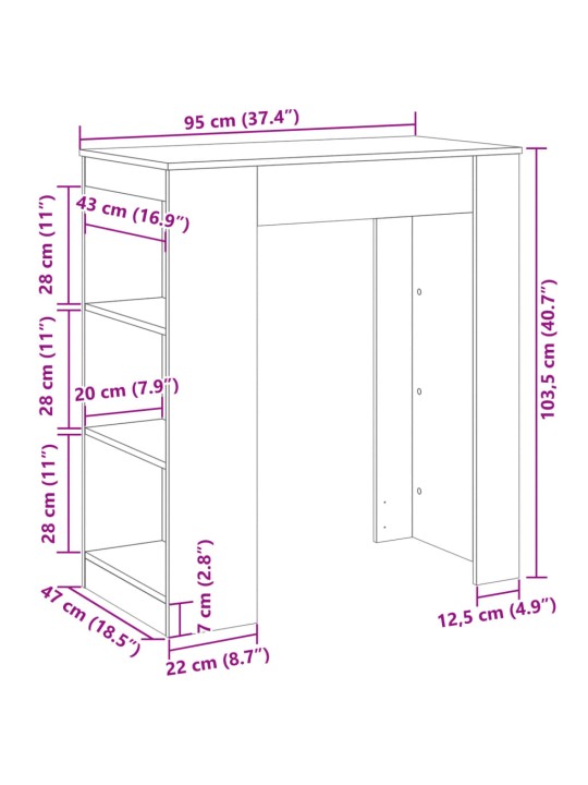 Baarilaud riiulitega, valge, 95x47x103,5 cm, tehispuit