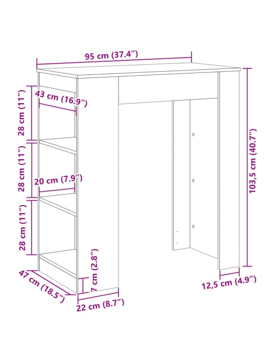 Baarilaud riiulitega hall sonoma tamm 95x47x103,5 cm tehispuit