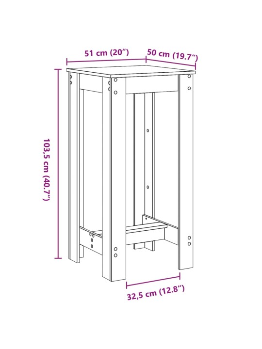 Baarilaud, hall sonoma tamm, 51 x 50 x 103,5 cm, tehispuit