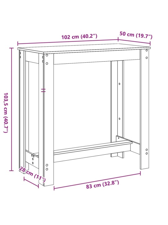 Baarilaud, valge, 102 x 50 x 103,5 cm tehispuit