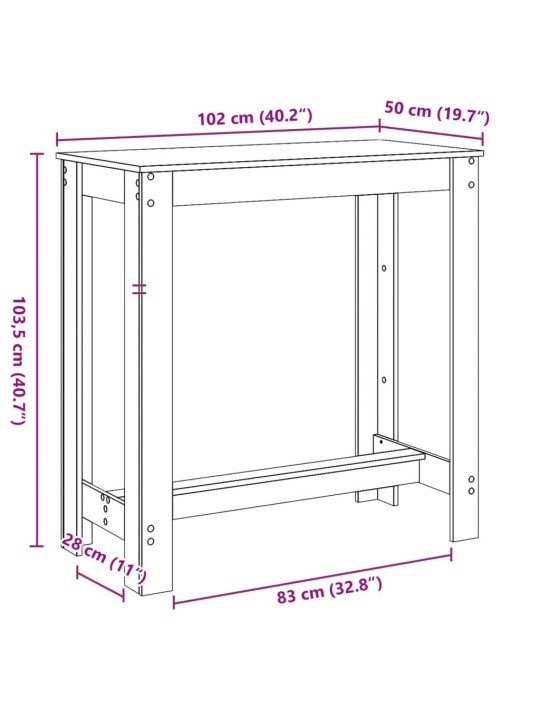 Baarilaud, must, 102 x 50 x 103,5 cm tehispuit