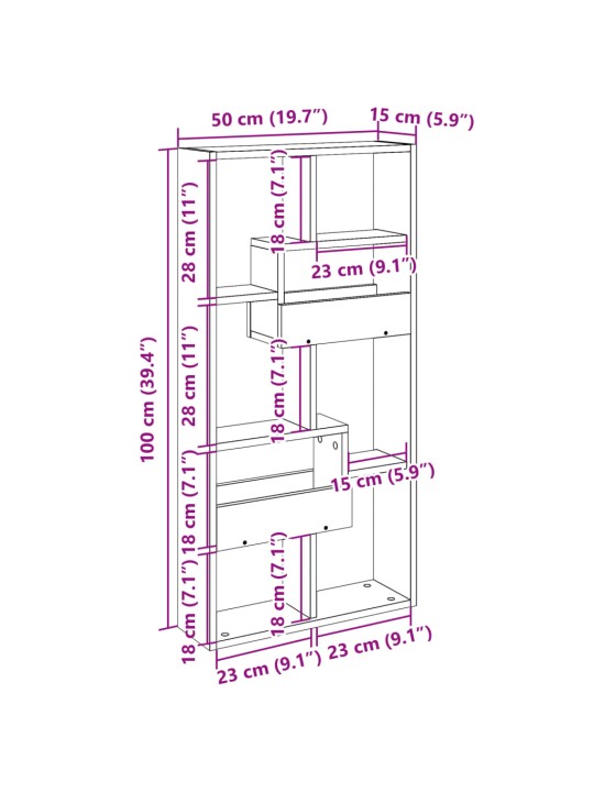 Seinakapp, hall sonoma tamm, 50x15x100 cm, tehispuit