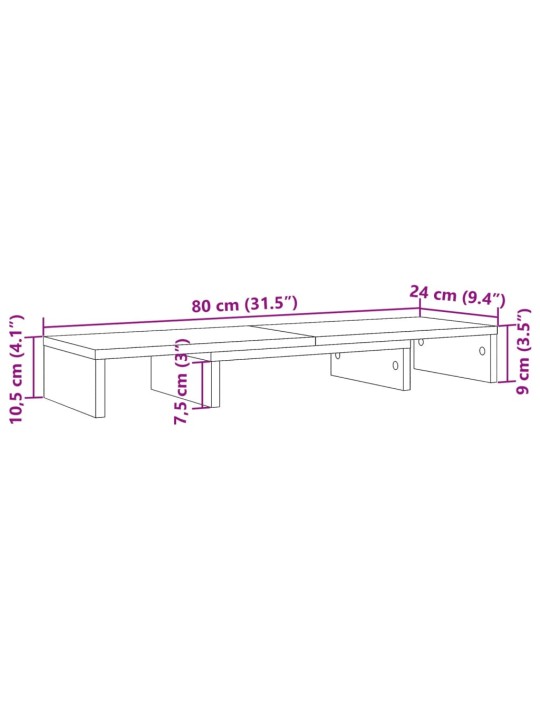 Reguleeritav monitorialus, valge, 80 x 24 x 10,5 cm, tehispuit