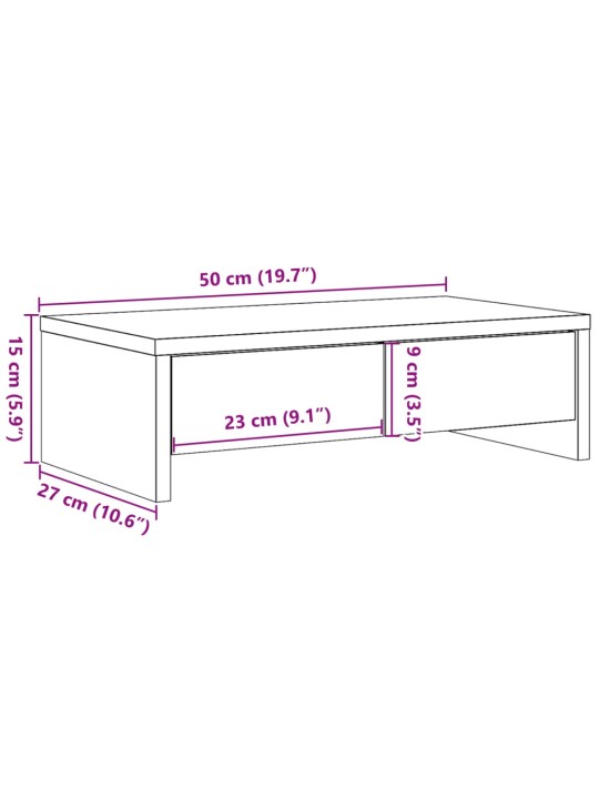 Sahtlitega monitorialus, valge, 50 x 27 x 15 cm, tehispuit