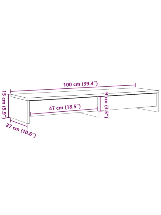 Sahtlitega monitorialus suitsutatud tamm 100x27x15 cm tehispuit