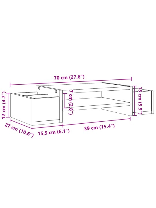 Hoiuruumiga monitorialus, valge, 70 x 27 x 15 cm, tehispuit