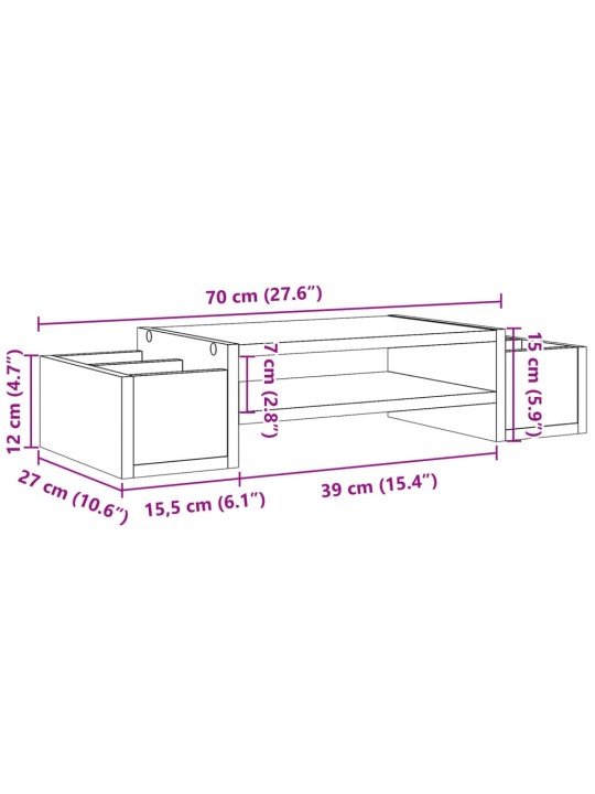 Hoiuruumiga monitorialus, betoonhall, 70x27x15 cm, tehispuit