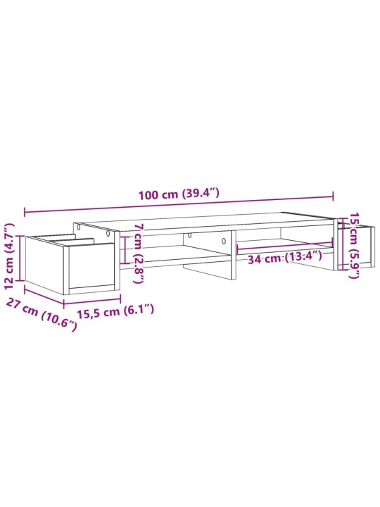 Hoiuruumiga monitorialus, must, 100x27x15 cm, tehispuit