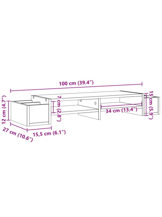 Hoiuruumiga monitorialus, hall, 100x27x15 cm, tehispuit