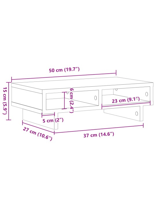 Monitorialus, hall sonoma tamm, 50x27x15 cm, tehispuit