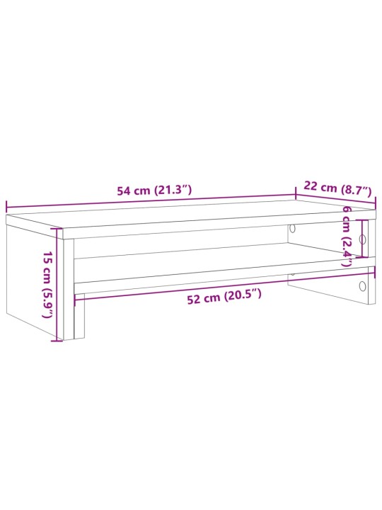 Monitorialus, hall sonoma tamm, 54x22x15 cm, tehispuit