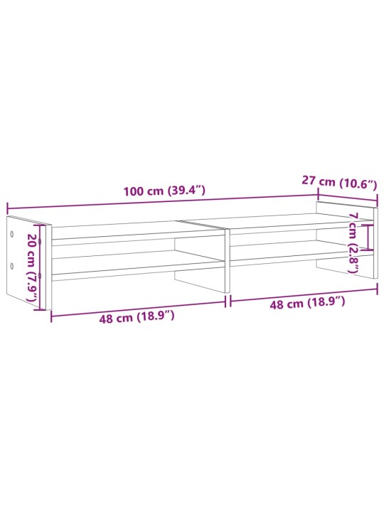 Monitorialus, hall sonoma tamm, 100x27x20 cm, tehispuit