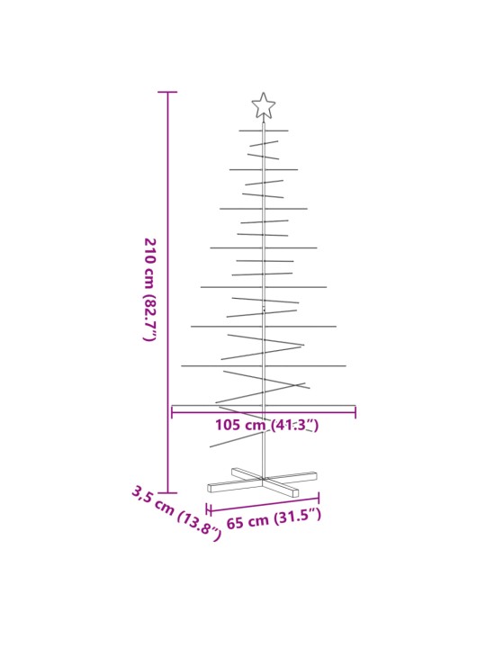 Metallist kunstkuusk puidust alusega, must, 210 cm