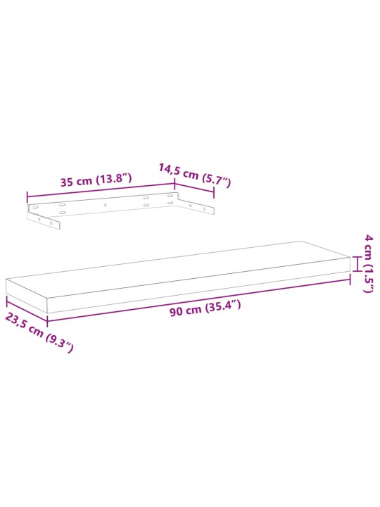 Seinariiulid 2 tk 90x23,5x4 cm tehispuit