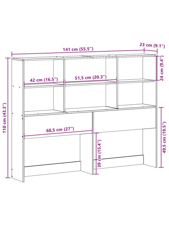 Hoiuruumiga voodipeats, valge, 135 cm, männipuit