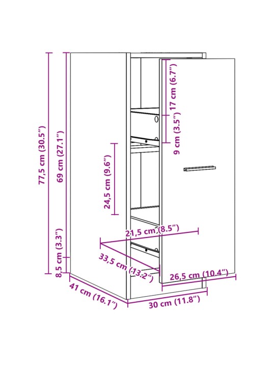 Apteegikapp, hall sonoma tamm, 30x41x77,5 cm, tehispuit