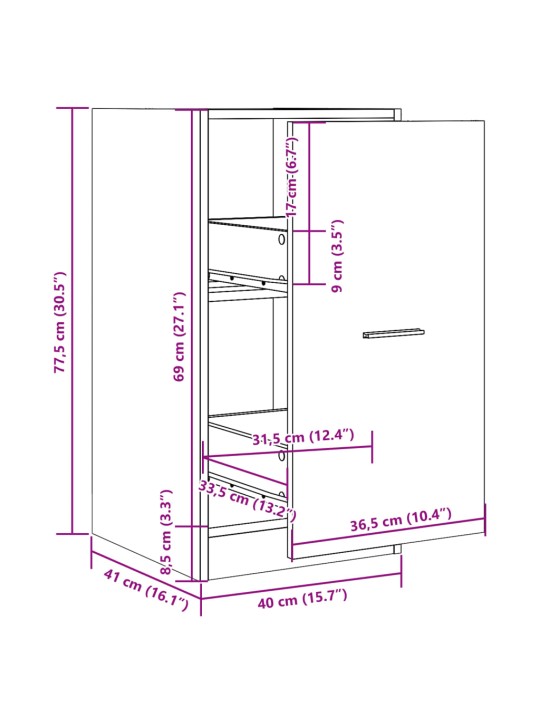 Apteegikapp, hall sonoma tamm, 40x41x77,5 cm, tehispuit