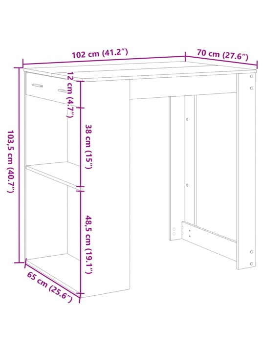 Baarilaud, hall sonoma tamm, 102x70x103,5 cm tehispuit