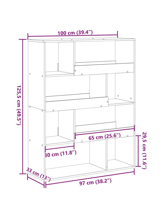 Raamatukapp, sonoma tamm, 100x33x125,5 cm, tehispuit