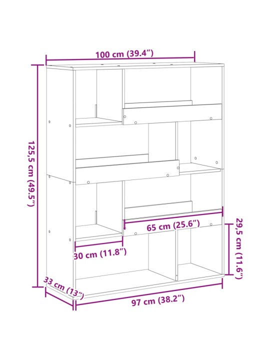 Raamatualus, hall sonoma tamm, 100x33x125,5 cm, tehispuit